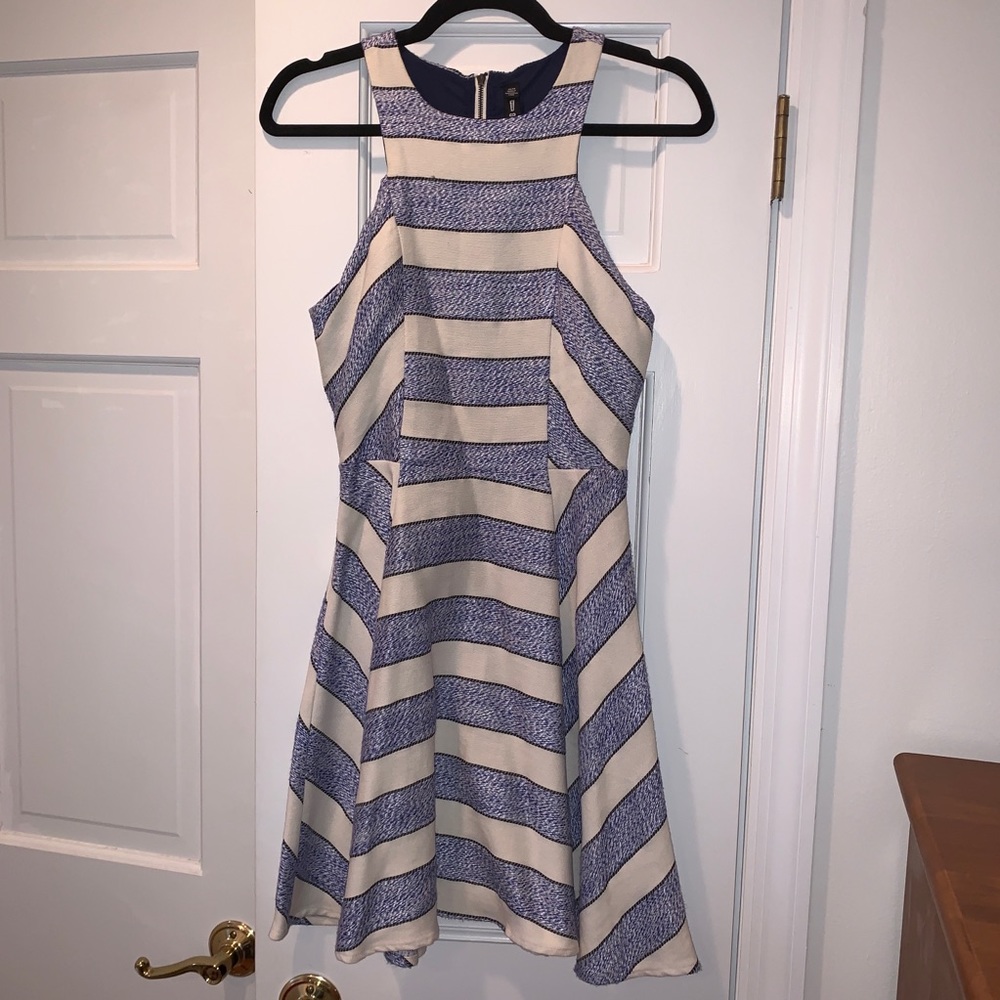 Blue and White Striped Fit & Flare Dress